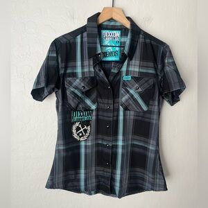 Dixxon Xenos bamboo plaid snap front short sleeve shirt NEW medium